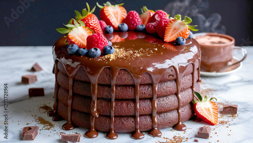 Obraz na płótnie Delicious and Testy Chocolate Drip Cake Image