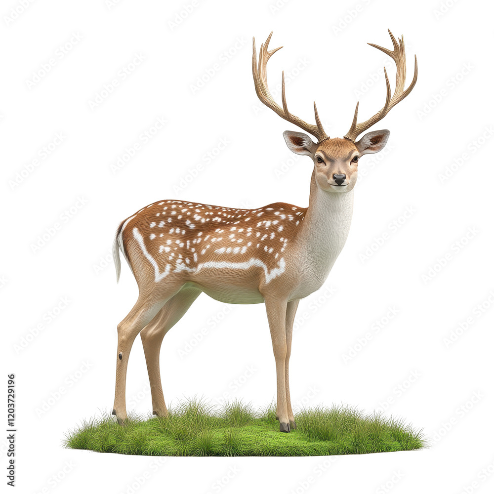 A majestic deer standing on lush grass. A majestic deer standing on lush grass.