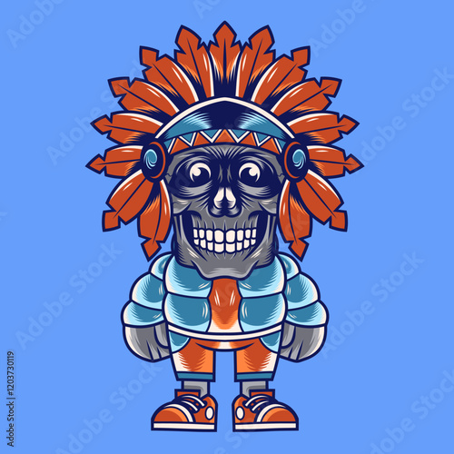 Mascot character design cartoon indian skull