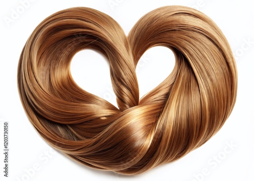 Heart Shaped Brown Hair Strands Isolated on White Background - Panoramic Stock Photo photo