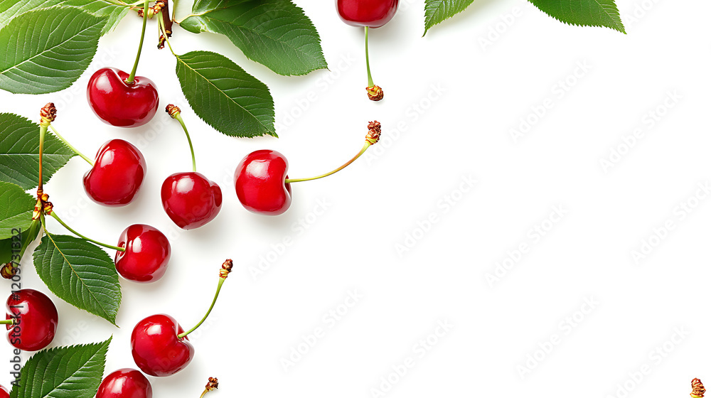 single cherry isolated on a white background with perfect lighting, showcasing the freshness and texture single cherry isolated on a white background with perfect lighting, showcasing the freshness and texture