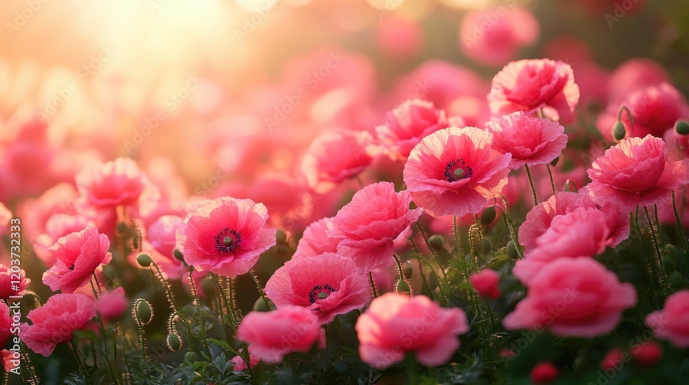custom made wallpaper toronto digitalSunlit pink poppies in bloom during golden hour. March 8, International Women's Day. Mother's Day