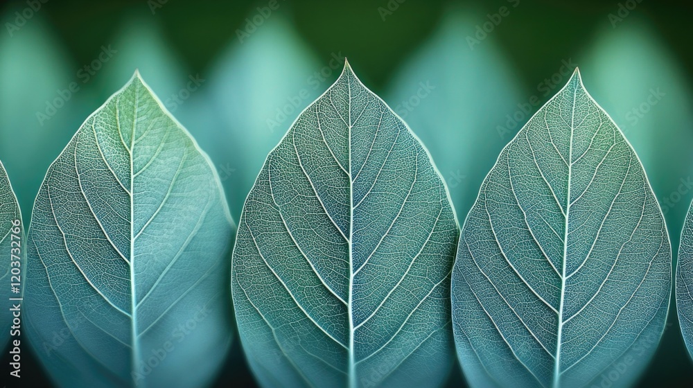 Obraz premium Close-up of symmetrical blue-green leaf patterns in nature