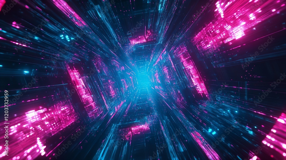 Fototapeta premium Abstract blue pink neon light background. Glowing neon light