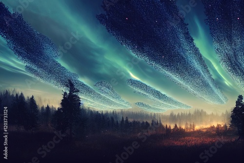 Sky with Aurora Borealis. Generative AI.	