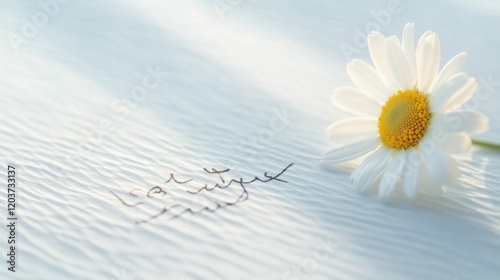 Whispers of affection on textured paper with a daisy in gentle sunlight photo