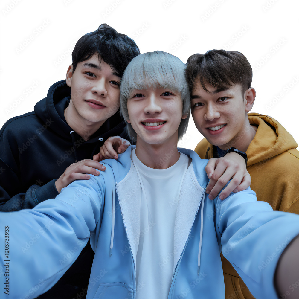 Candid Selfie of Three Close-Knit Teenage Friends, Showcasing Colorful Hoodies and Capturing Friendship and Energy Candid Selfie of Three Close-Knit Teenage Friends, Showcasing Colorful Hoodies and Capturing Friendship and Energy