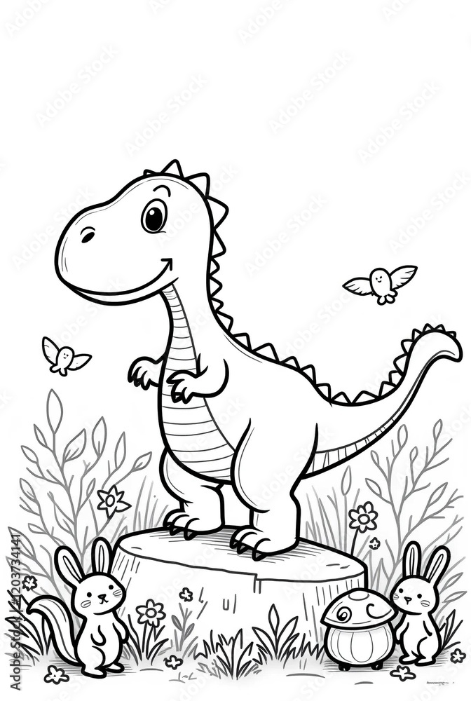 Fototapeta premium Dinosaur Line art, AI Generated