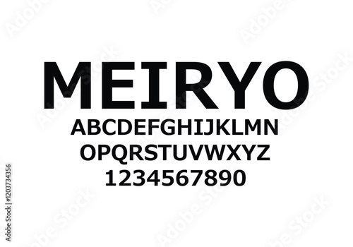 Meiryo font for logo and headline. Isolated vector typeset