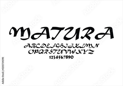 Matura font for logo and headline. Isolated vector typeset