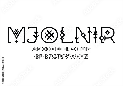 MJOLNIR font for logo and headline. Isolated vector typeset
