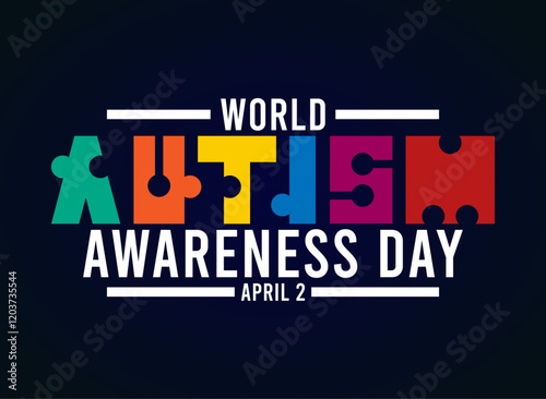 World Autism Awareness Day text design. April 2. Gradient background. Colorful. Poster, banner, card, background.