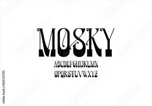 Mosky font for logo and headline. Isolated vector typeset