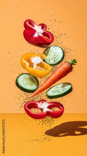 Carrot is in the air with other vegetables