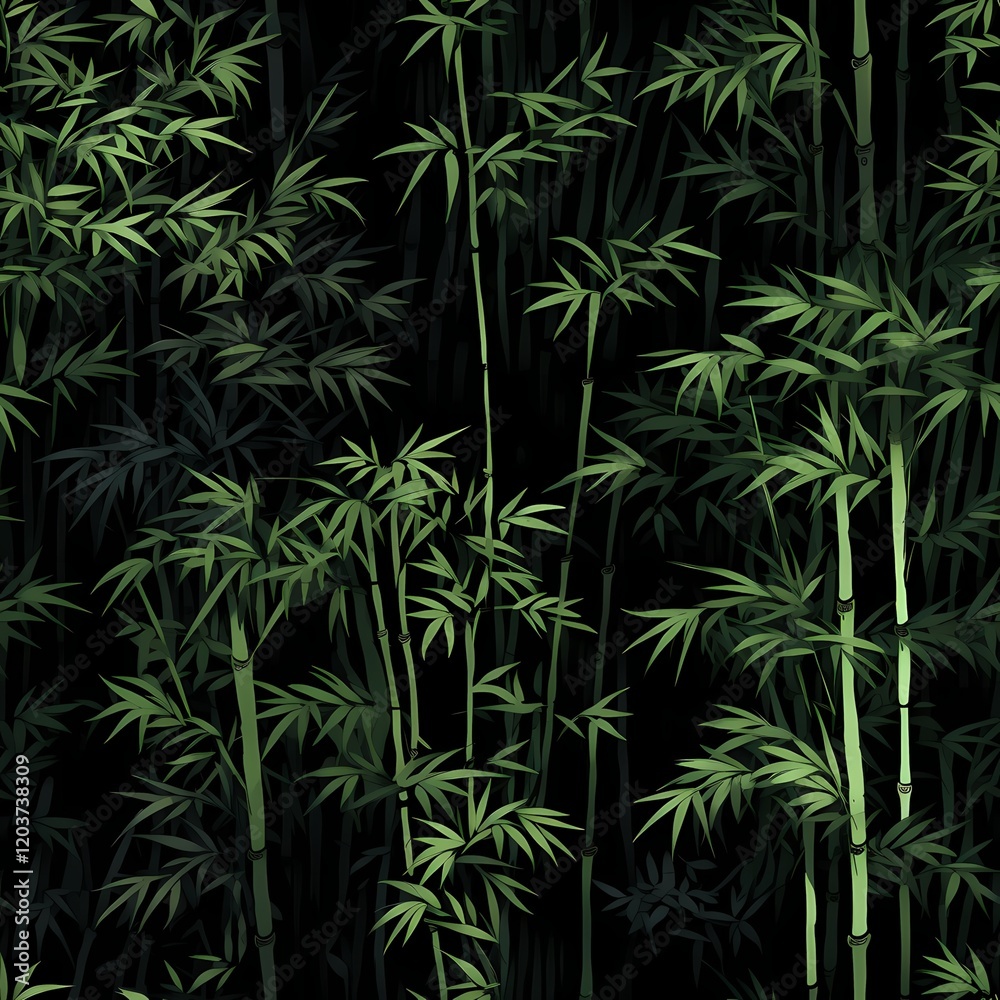 Dark bamboo forest illustration with detailed green leaves. Dark bamboo forest illustration with detailed green leaves.