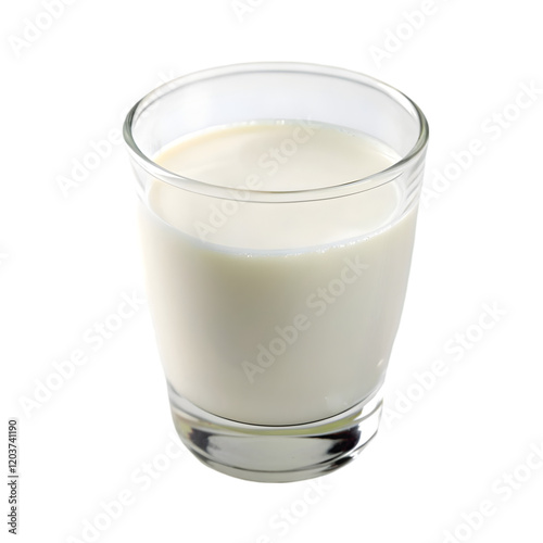milk in glass cup on transparent background