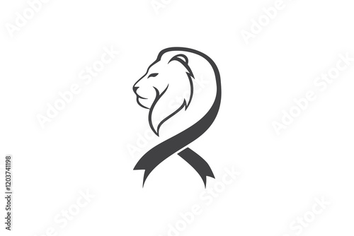 Ribbon Lion Head Logo Design Template On a White Background