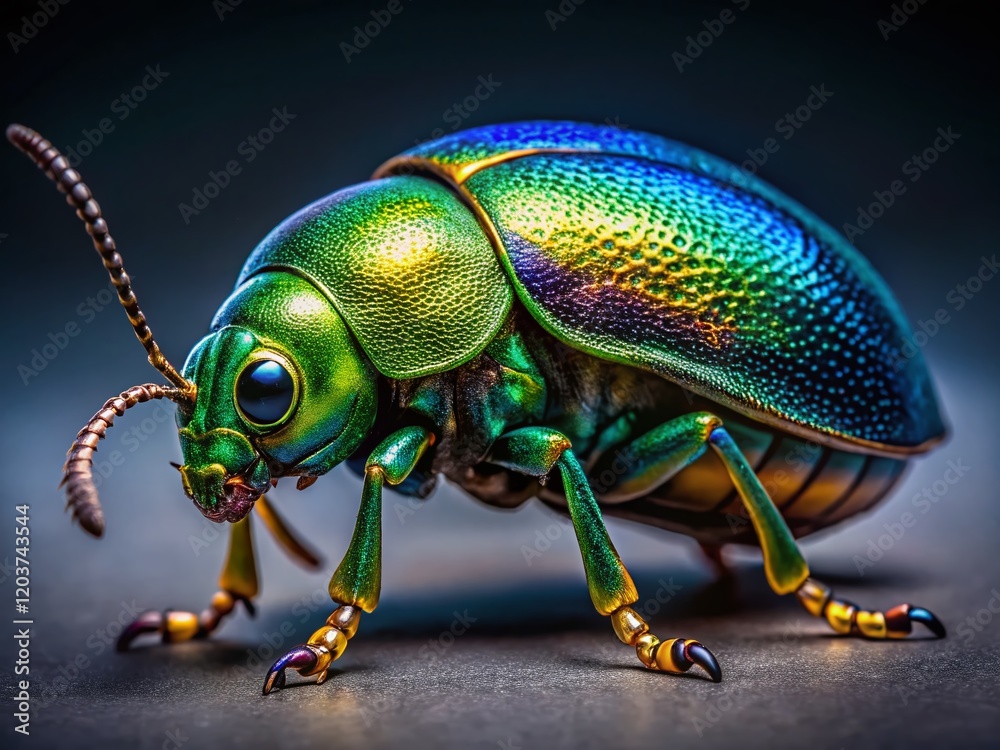 Fototapeta premium Iridescent Green Blue Beetle Macro Photography - Nature Close Up