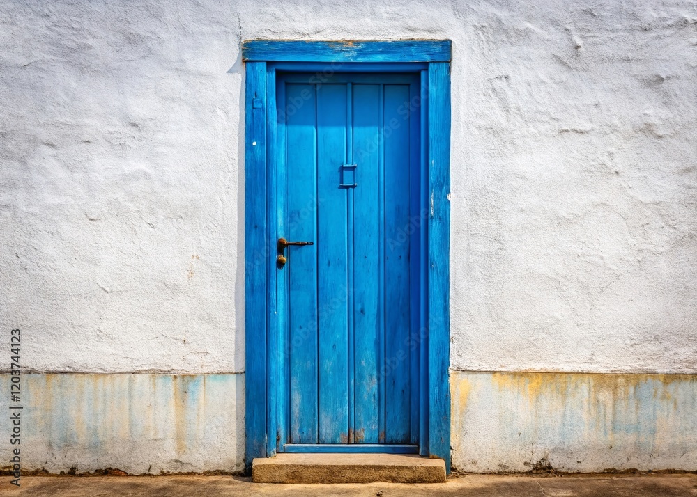 Fototapeta premium Isolated Blue Door on White Background: A Classic Architectural Detail Stock Photo