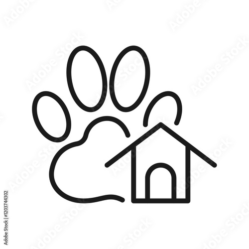 Pet paw and pet house line icon. Line design vector.