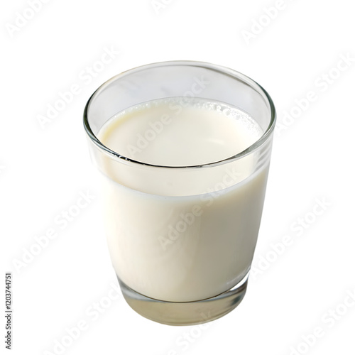 milk in glass cup on transparent background
