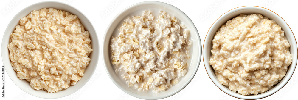 Top view Oatmeal variations in bowl isolated on transparent background Top view Oatmeal variations in bowl isolated on transparent background