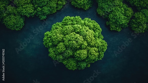 Aerial view of lush green tree canopy in dense forest landscape