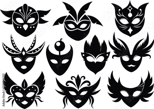 masquerade mask silhouette,masquerade mask  vector icon set