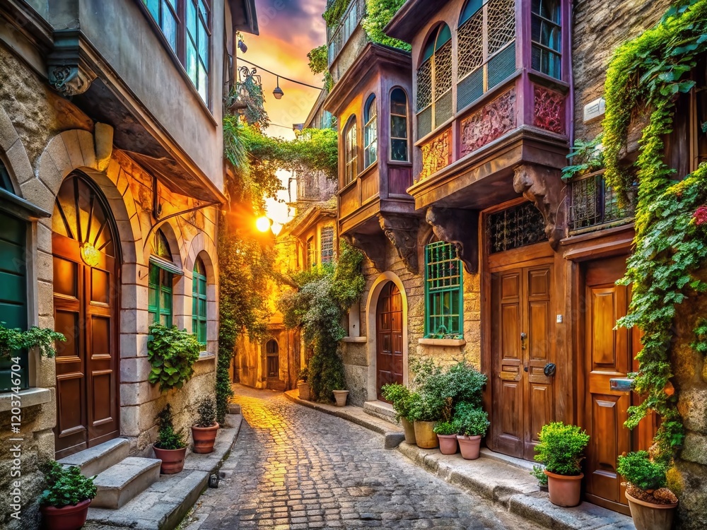 Fototapeta premium Istanbul Narrow Street: Charming Ottoman Architecture and Vibrant Life