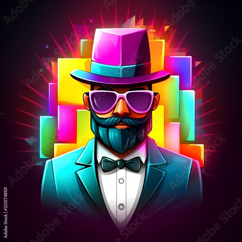 A man with colourful box in the background illustration 
