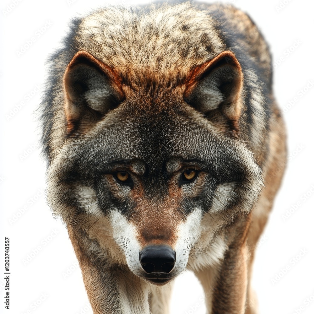 Fototapeta premium Isolated Wolf on White Background, Wild Animal, Nature, Strength, Freedom, Predator