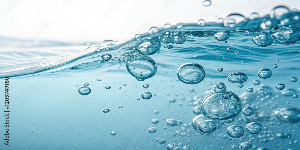 A close-up shot of hydrogen bubbles forming on the surface of clear water, with subtle ripples and reflective light effects, gentle ripples, microscopic details, aquatic ambiance A close-up shot of hydrogen bubbles forming on the surface of clear water, with subtle ripples and reflective light effects, gentle ripples, microscopic details, aquatic ambiance