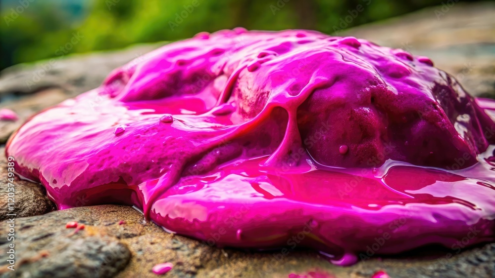 Obraz premium A close-up of magenta colored slime covering the surface of a rock, science, mineralogy, earth sciences