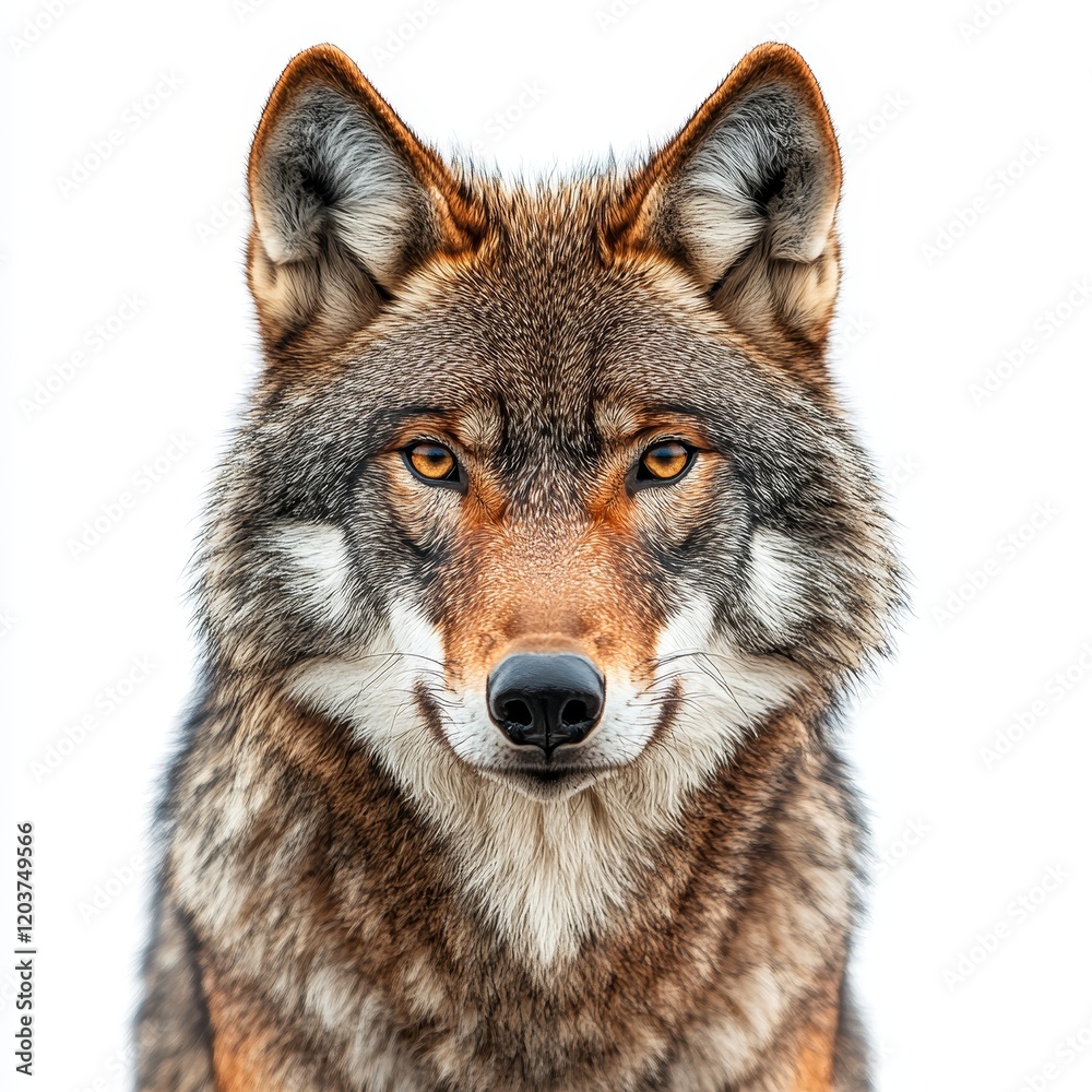 Fototapeta premium Isolated Wolf on White Background, Wild Animal, Nature, Strength, Freedom, Predator