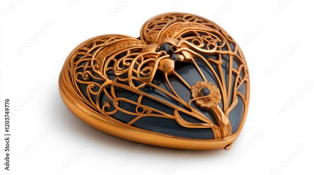 Elegant Gold-Plated Heart-Shaped Box with Intricate Floral Design and Stylish Filigree Patterns, Ideal for Jewelry, Keepsakes, or Decorative Display in Any Home Setting Elegant Gold-Plated Heart-Shaped Box with Intricate Floral Design and Stylish Filigree Patterns, Ideal for Jewelry, Keepsakes, or Decorative Display in Any Home Setting