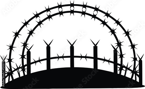 security protection wire rounded barbed silhouette,protection wire rounded silhouette vector