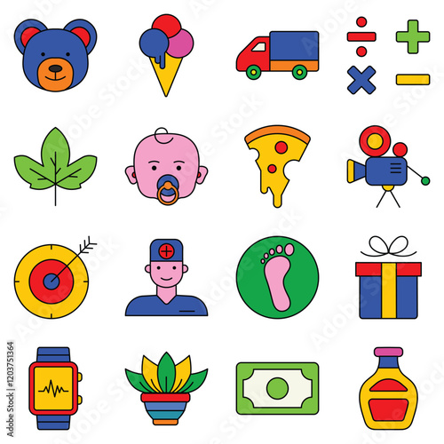 Modern Icons Flat Icon Set Isolated On White Background