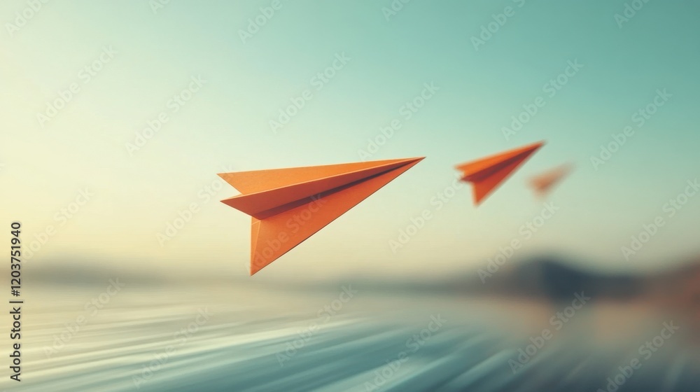 Paper airplanes flying in the sky with blurred motion effect Paper airplanes flying in the sky with blurred motion effect