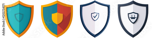 Free Download Cyber security and sleek, The image features four distinct shield designs, each showcasing unique colors and emblem styles that suggest protection and security. - GFXLoad