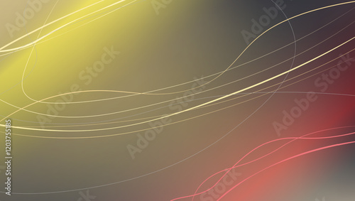 Abstract gradient background with curved light lines in yellow, red, and gray tones. Minimalistic digital design for banners, posters, and wallpapers
