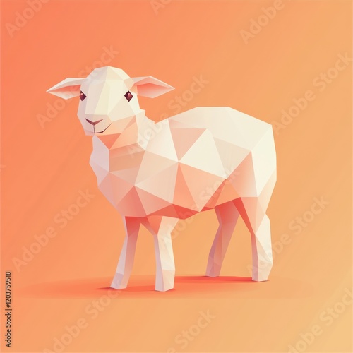 Low-poly sheep illustration on peach gradient background. Possible use Children's book cover, educational materials photo