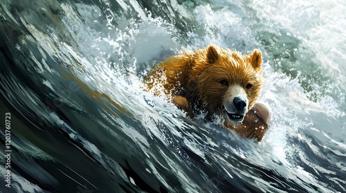 A white-water kayaker skillfully navigating through a turbulent river with intense rapids.