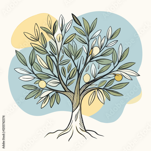 Beautiful olive tree drawing with vibrant green leaves.