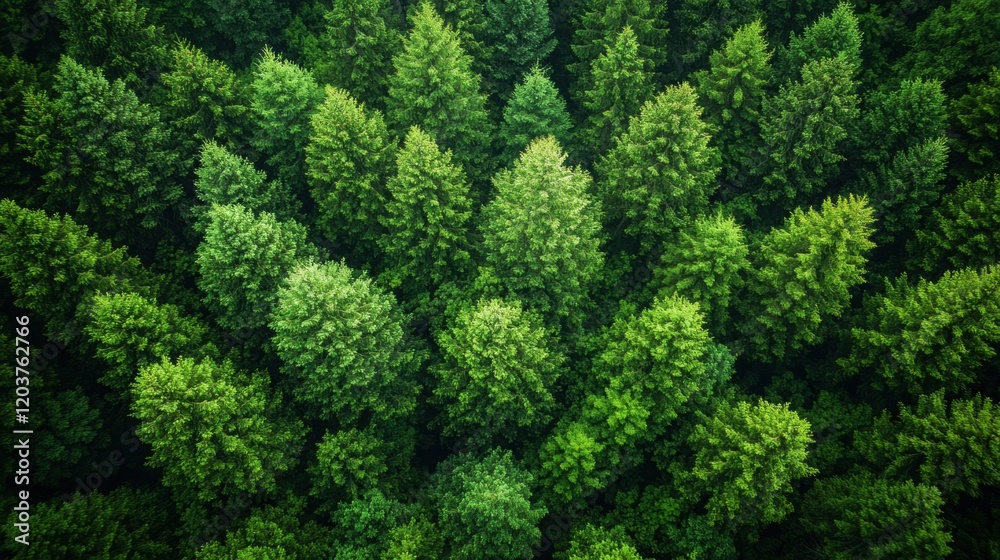 Aerial view of lush green forest canopy with dense foliage patterns and vibrant tree tops Aerial view of lush green forest canopy with dense foliage patterns and vibrant tree tops