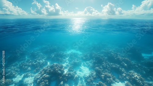 Beneath the Surface: An ethereal view of a vibrant coral reef teeming with life.