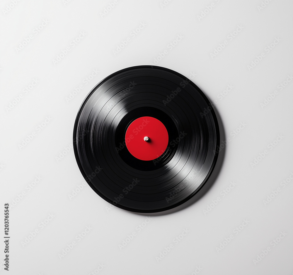 black vinyl record with striking red label, set against clean white background, evokes sense of nostalgia and classic music vibes black vinyl record with striking red label, set against clean white background, evokes sense of nostalgia and classic music vibes