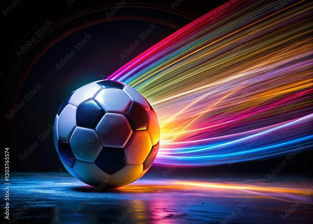 Naklejka premium Long Exposure Photo of Child's Soccer Ball Spinning in Motion Blur, Dynamic Sports Action Shot