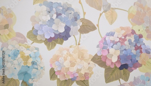 紫陽花の花柄の背景。AIで生成