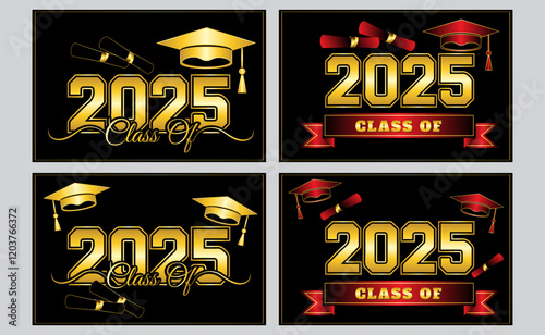 red and gold banner set of graduation class of 2025