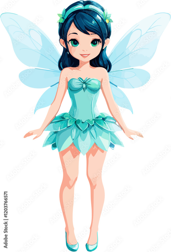 Cute Fairy with Blue Wings Front View Vector Illustration Cute Fairy with Blue Wings Front View Vector Illustration